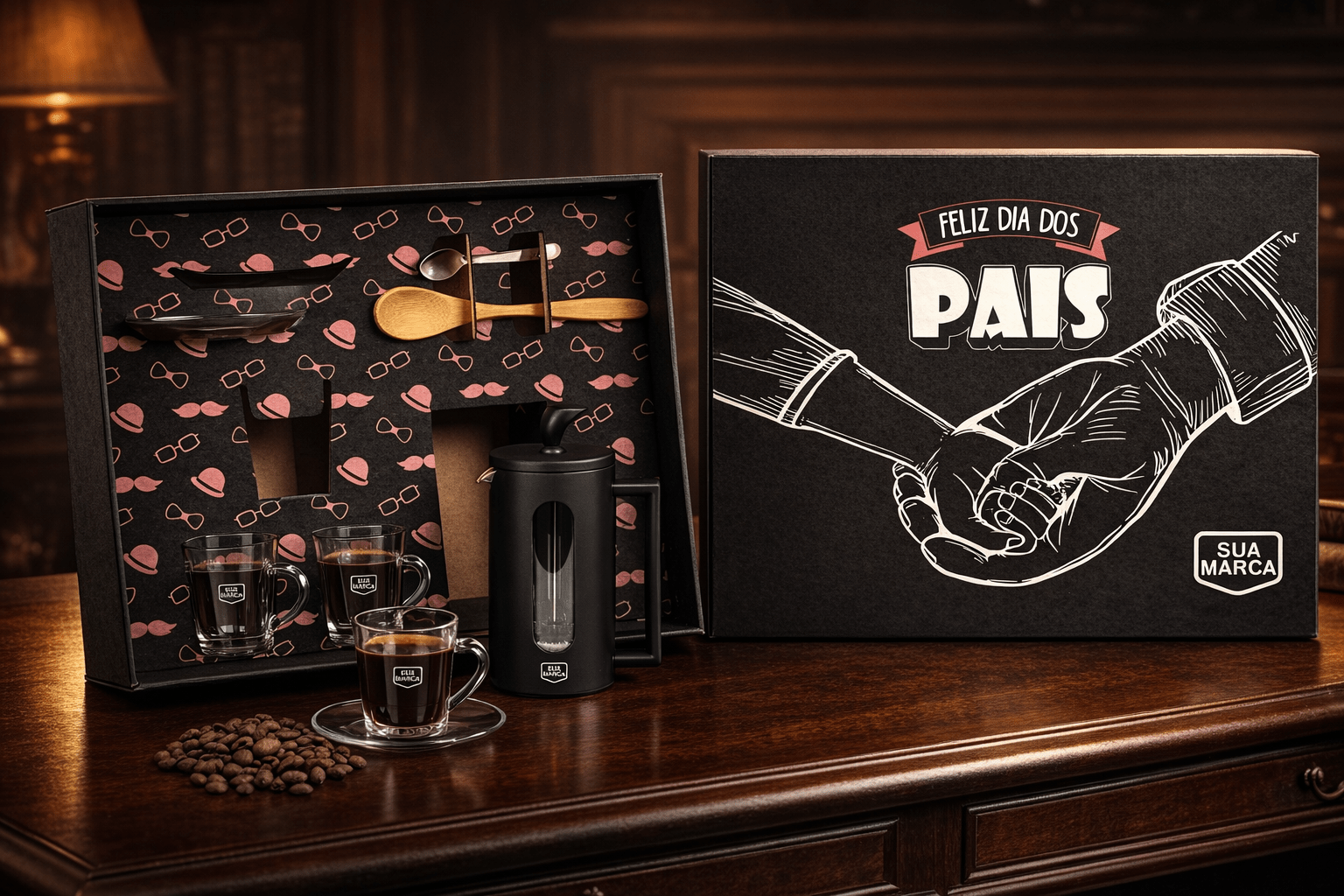 Kit para Café Personalizado com Prensa Francesa e Xícaras