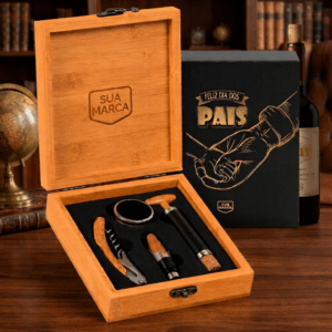 Kit Vinho Executivo Personalizado em Caixa de Bambu