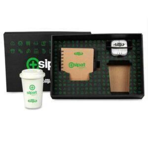 Kit Boas-Vindas com Caderno, Caneta Touch, Fone e Copo Bambu