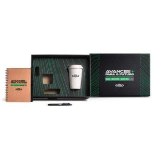 Kit Ecológico com Caderno Wire-O, Caneta e Copo Fibra de Bambu