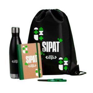 Kit Boas-Vindas Verde com Mochila Sacola, Garrafa Inox e Caderno