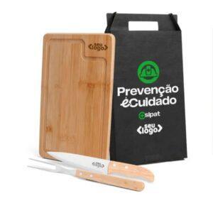 Kit para Churrasco com Tábua de Bambu e Facas - 3 Peças