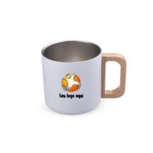 Caneca térmica com alça em madeira 400ml